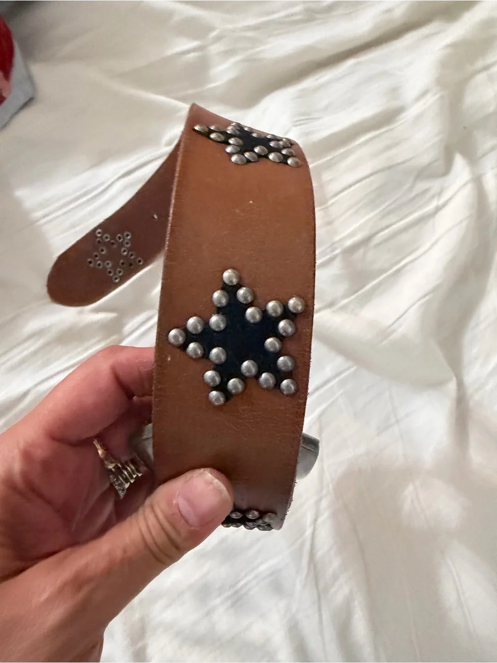 Free People Studded Star Brown Leather Belt M/L
